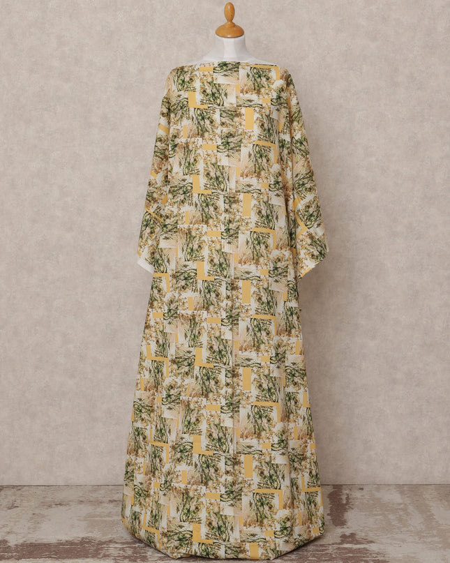 Yellow Green Abstract Print Somali Dirac Cotton Voile Fabric, 3.5 Mtrs, Width 150 Cms, Made in India-D24606