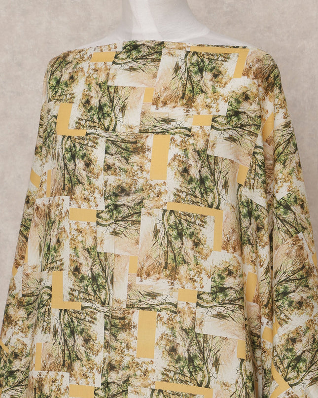 Yellow Green Abstract Print Somali Dirac Cotton Voile Fabric, 3.5 Mtrs, Width 150 Cms, Made in India-D24606