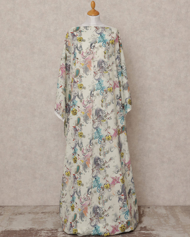 White Multi-Color Paisley Floral Somali Dirac Cotton Voile Fabric, 3.5 Mtrs, Width 150 Cms, Made in India-D24607