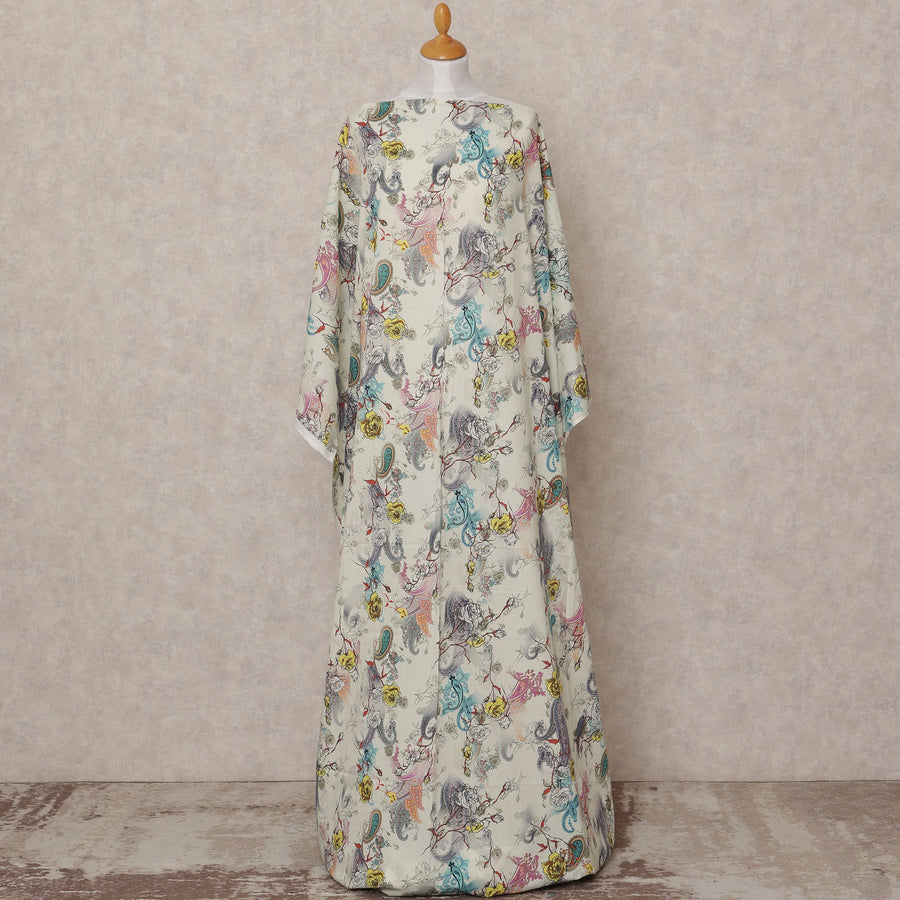 قماش ديراك قطني صومالي أبيض متعدد الألوان بنقشة بيزلي زهرية، 3.5 متر، عرض 150 سم، صنع في الهند - D24607