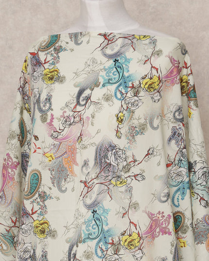 قماش ديراك قطني صومالي أبيض متعدد الألوان بنقشة بيزلي زهرية، 3.5 متر، عرض 150 سم، صنع في الهند - D24607