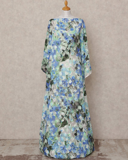 Blue Green Floral Somali Dirac Cotton Voile Fabric, 3.5 Mtrs, Width 150 Cms, Made in Italy-D24608