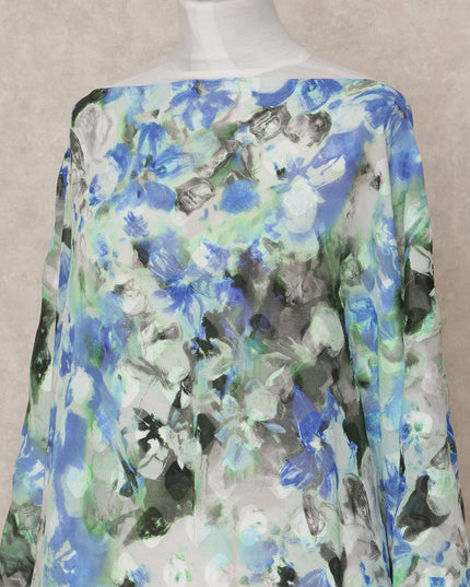 Blue Green Floral Somali Dirac Cotton Voile Fabric, 3.5 Mtrs, Width 150 Cms, Made in Italy-D24608