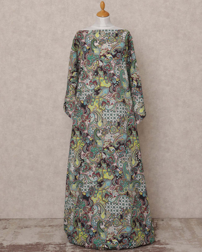 Black Green Multi-Color Paisley Somali Dirac Cotton Voile Fabric, 3.5 Mtrs, Width 150 Cms, Made in India-D24609