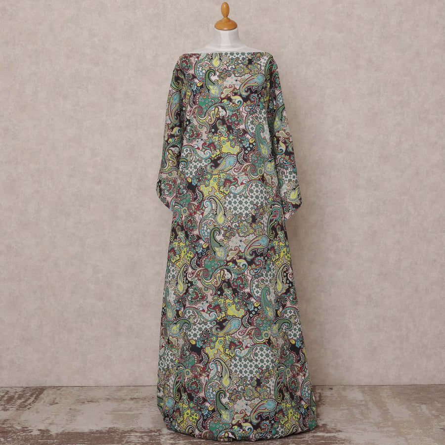 Black Green Multi-Color Paisley Somali Dirac Cotton Voile Fabric, 3.5 Mtrs, Width 150 Cms, Made in India-D24609