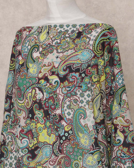 Black Green Multi-Color Paisley Somali Dirac Cotton Voile Fabric, 3.5 Mtrs, Width 150 Cms, Made in India-D24609