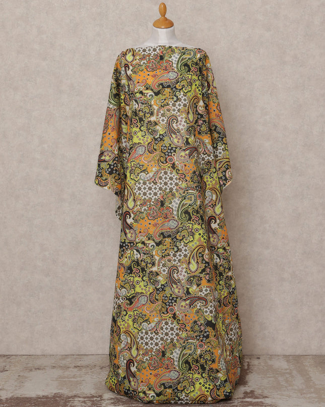 Yellow Orange Multi-Color Paisley Somali Dirac Cotton Voile Fabric, 3.5 Mtrs, Width 150 Cms, Made in India-D24610