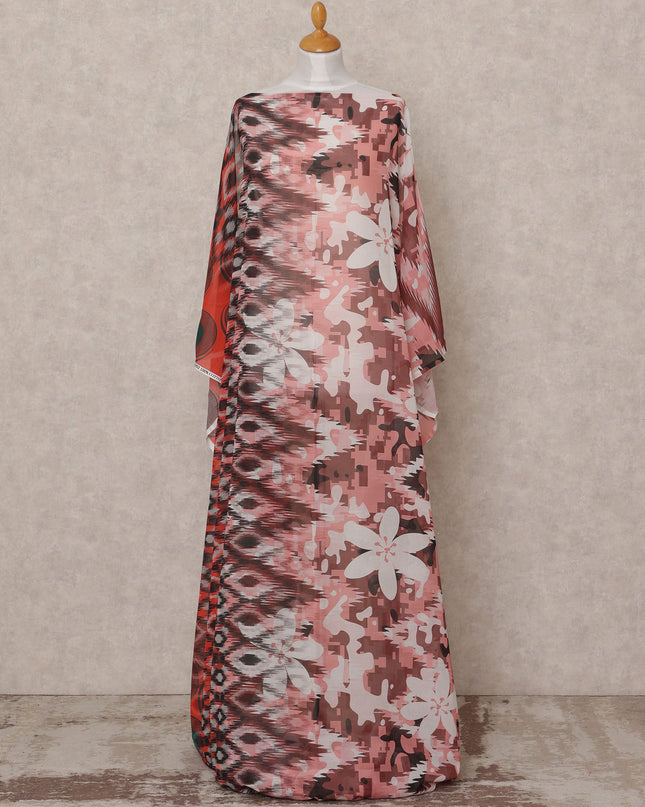 Pink White Brown Floral Geometric Somali Dirac Cotton Voile Fabric, 3.5 Mtrs, Width 150 Cms, Made in India-D24612
