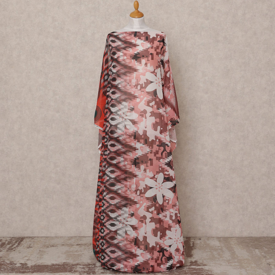 قماش ديراك صومالي قطني فوال، زهري، أبيض، بني، هندسي، 3.5 متر، عرض 150 سم، صنع في الهند - D24612