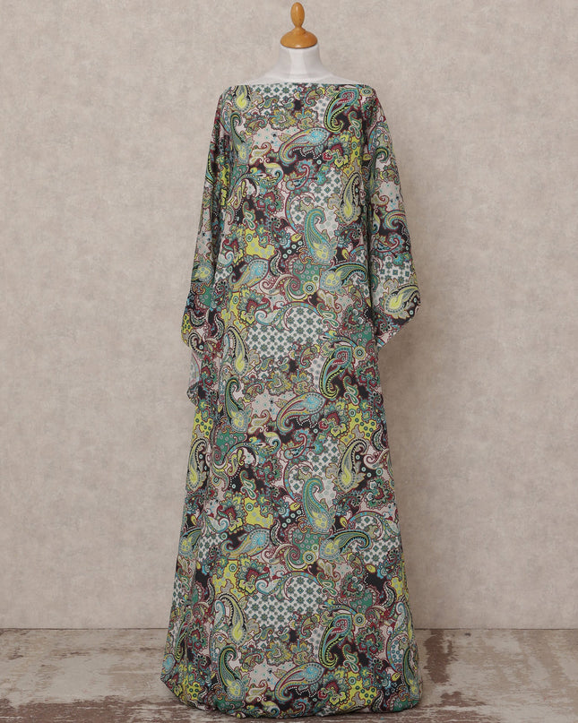 Black Green Multicolor Paisley Somali Dirac Cotton Voile Fabric, 3.5 Mtrs, Width 150 Cms, Made in India-D24613