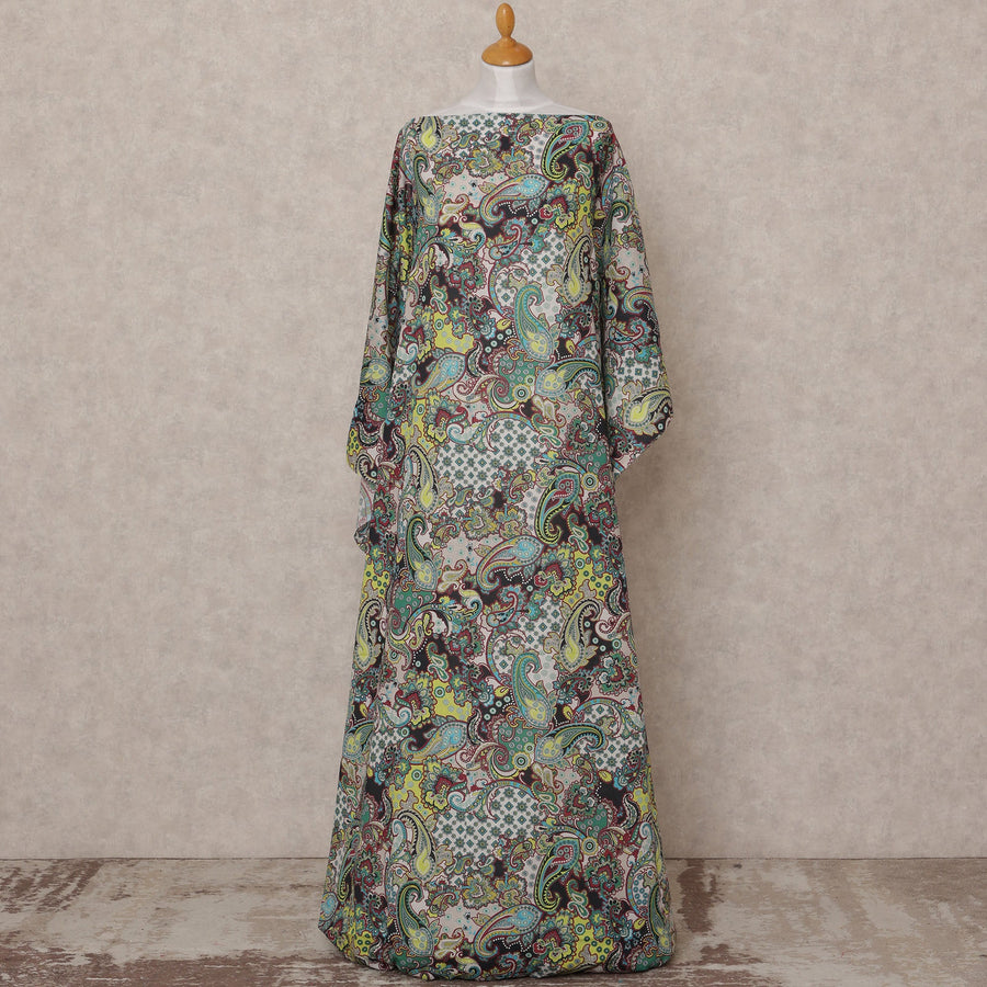 Black Green Multicolor Paisley Somali Dirac Cotton Voile Fabric, 3.5 Mtrs, Width 150 Cms, Made in India-D24613