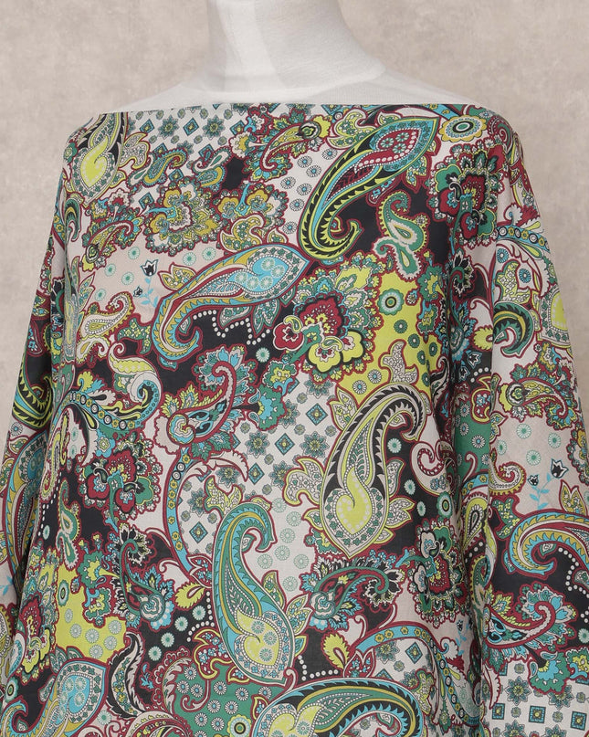 Black Green Multicolor Paisley Somali Dirac Cotton Voile Fabric, 3.5 Mtrs, Width 150 Cms, Made in India-D24613