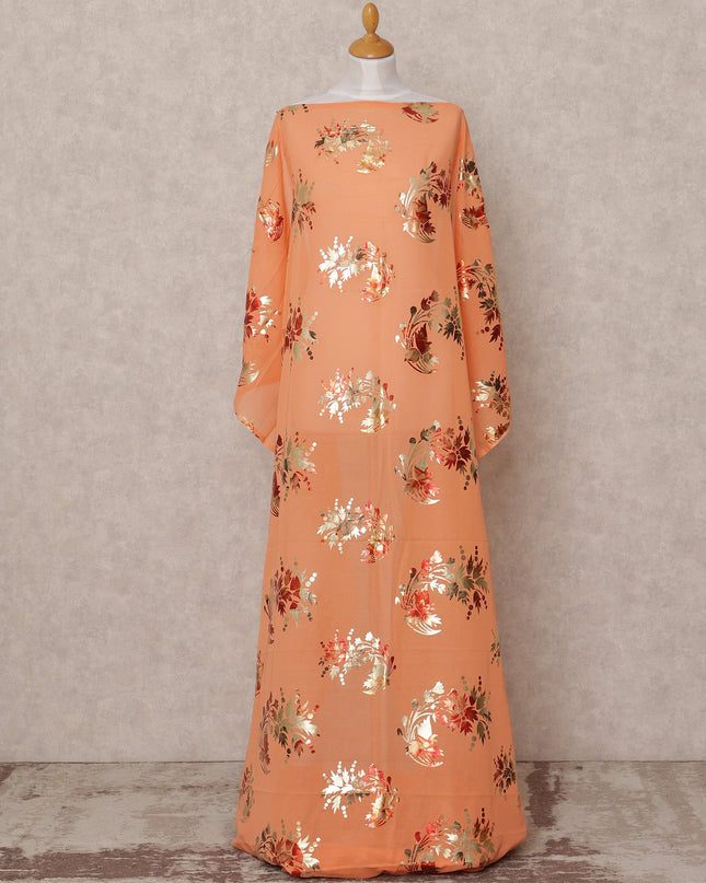 Peach Gold Floral Somali Dirac Cotton Voile Fabric, 3.5 Mtrs, Width 150 Cms, Made in India-D24615 Regal Fabrics