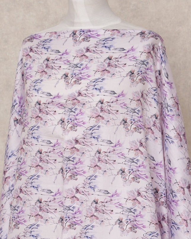 قماش ديراك قطني صومالي مزخرف بنقشة زهور اللافندر، 3.5 متر، عرض 150 سم، صنع في الهند - D24616