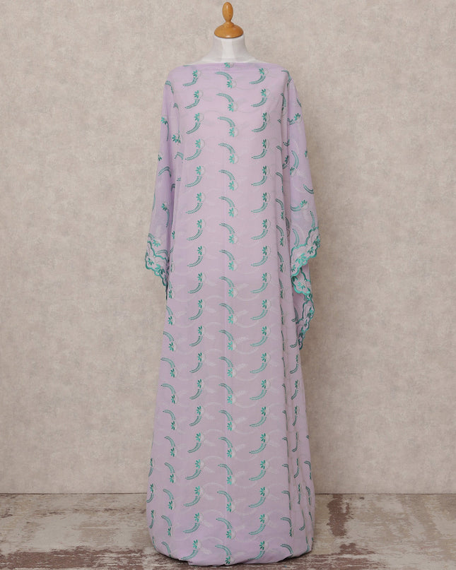 Lilac Embroidered Somali Dirac Cotton Voile Fabric, 3.5 Mtrs, Width 140 Cms, Made in Switzerland-D24617