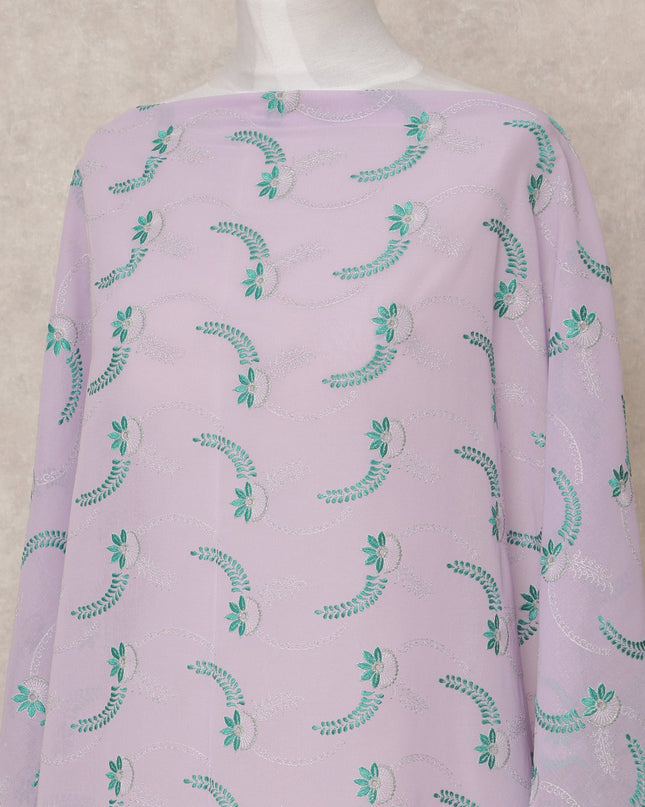 Lilac Embroidered Somali Dirac Cotton Voile Fabric, 3.5 Mtrs, Width 140 Cms, Made in Switzerland-D24617