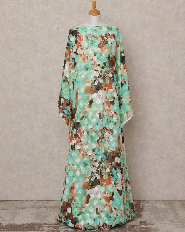 Mint Brown Floral Somali Dirac Cotton Voile Fabric, 3.5 Mtrs, Width 150 Cms, Made in Ital-D24618