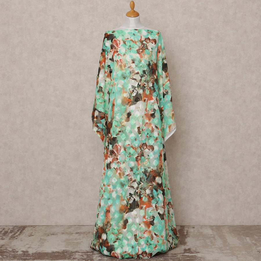 Mint Brown Floral Somali Dirac Cotton Voile Fabric, 3.5 Mtrs, Width 150 Cms, Made in Ital-D24618