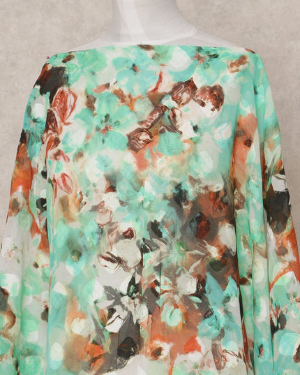 Mint Brown Floral Somali Dirac Cotton Voile Fabric, 3.5 Mtrs, Width 150 Cms, Made in Ital-D24618