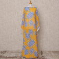 Mustard Blue Floral Somali Dirac Cotton Voile Fabric, 3.5 Mtrs, Width 150 Cms, Made in Italy-D24619