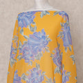 Mustard Blue Floral Somali Dirac Cotton Voile Fabric, 3.5 Mtrs, Width 150 Cms, Made in Italy-D24619