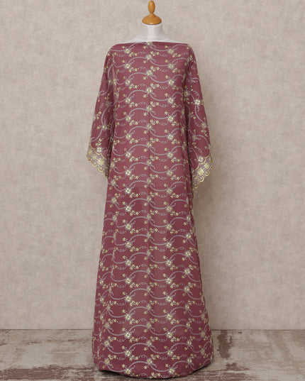 قماش ديراك صومالي من القطن الفوال مطرز باللون الذهبي العنابي، 3.5 متر، عرض 140 سم، صنع في سويسرا - D24620