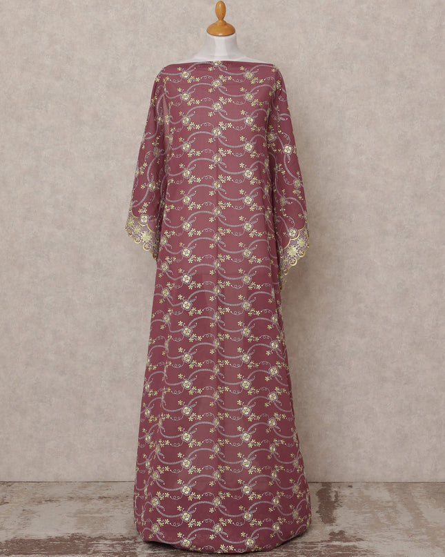 Maroon Gold Embroidered Somali Dirac Cotton Voile Fabric, 3.5 Mtrs, Width 140 Cms, Made in Switzerland-D24620