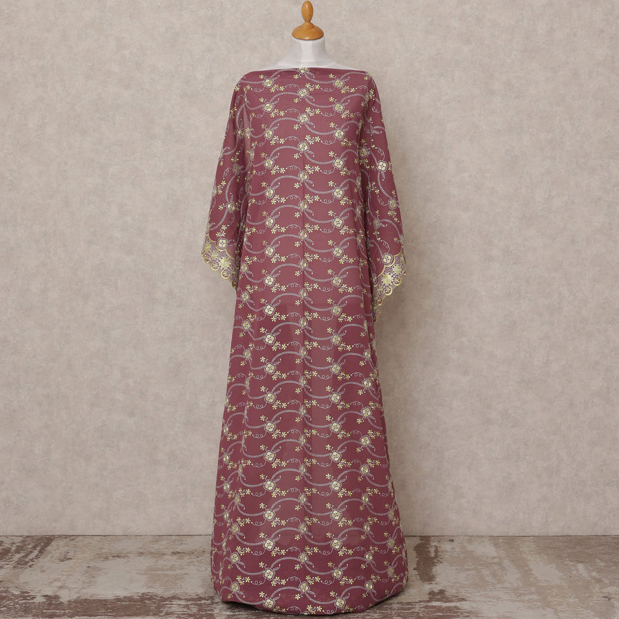 قماش ديراك صومالي من القطن الفوال مطرز باللون الذهبي العنابي، 3.5 متر، عرض 140 سم، صنع في سويسرا - D24620