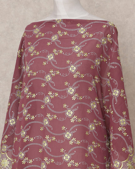 قماش ديراك صومالي من القطن الفوال مطرز باللون الذهبي العنابي، 3.5 متر، عرض 140 سم، صنع في سويسرا - D24620