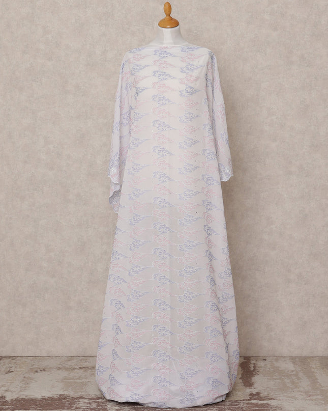 White Pastel Patterned Somali Dirac Cotton Voile Fabric, 3.5 Mtrs, Width 140 Cms, Made in Switzerland-D24621 Regal Fabrics