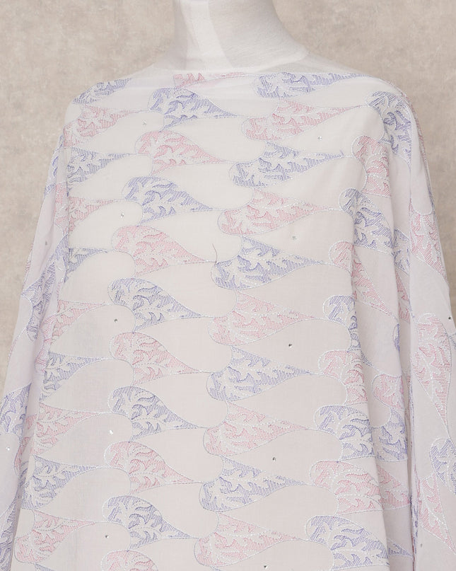 White Pastel Patterned Somali Dirac Cotton Voile Fabric, 3.5 Mtrs, Width 140 Cms, Made in Switzerland-D24621 Regal Fabrics