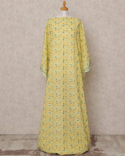 Yellow Green Embroidered Somali Dirac Cotton Voile Fabric, 3.5 Mtrs, Width 140 Cms, Made in Switzerland-D24622