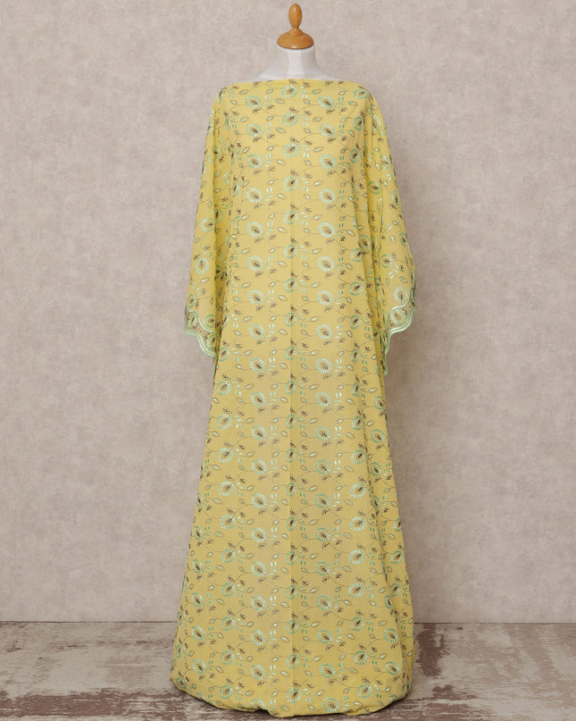 Yellow Green Embroidered Somali Dirac Cotton Voile Fabric, 3.5 Mtrs, Width 140 Cms, Made in Switzerland-D24622