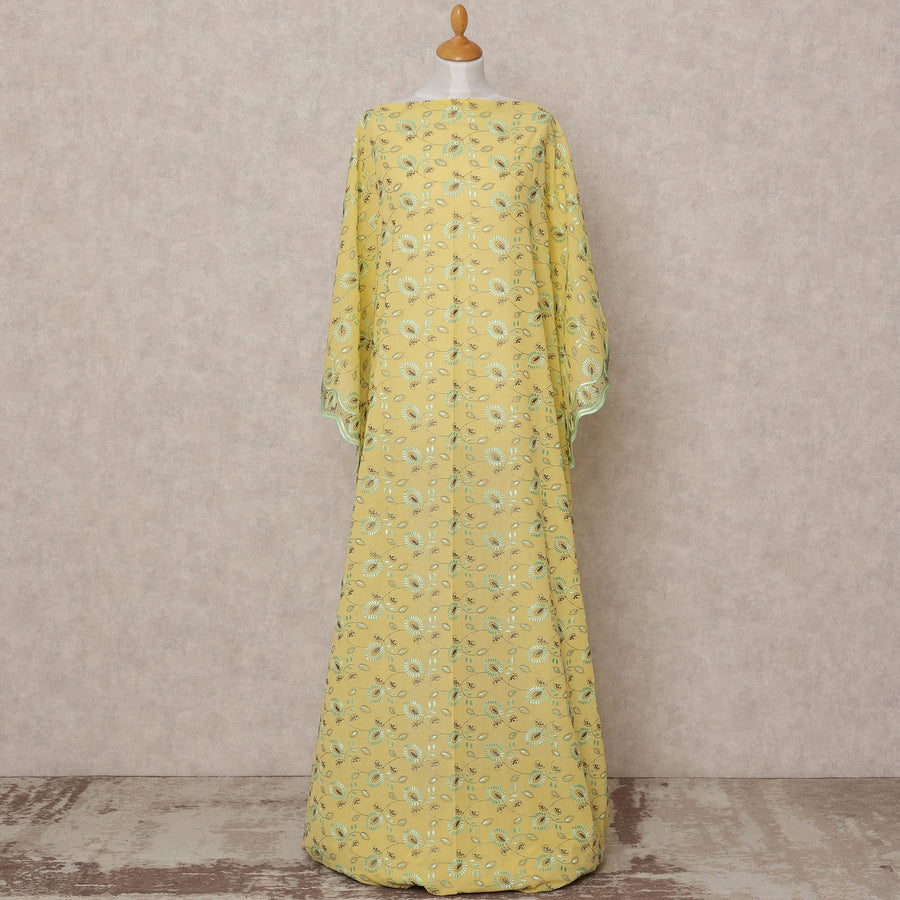 Yellow Green Embroidered Somali Dirac Cotton Voile Fabric, 3.5 Mtrs, Width 140 Cms, Made in Switzerland-D24622