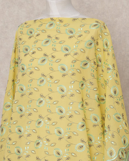 Yellow Green Embroidered Somali Dirac Cotton Voile Fabric, 3.5 Mtrs, Width 140 Cms, Made in Switzerland-D24622
