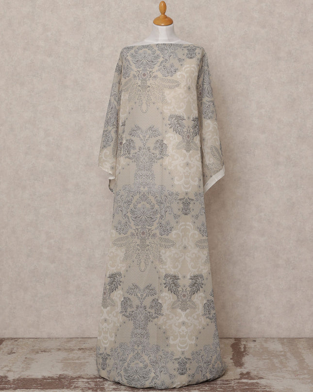 Beige Grey Patterned Somali Dirac Cotton Voile Fabric, 3.5 Mtrs, Width 150 Cms, Made in Italy-D24623