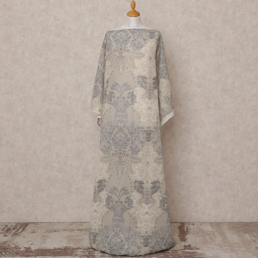 Beige Grey Patterned Somali Dirac Cotton Voile Fabric, 3.5 Mtrs, Width 150 Cms, Made in Italy-D24623