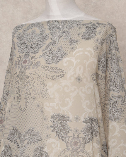Beige Grey Patterned Somali Dirac Cotton Voile Fabric, 3.5 Mtrs, Width 150 Cms, Made in Italy-D24623