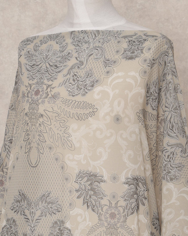 Beige Grey Patterned Somali Dirac Cotton Voile Fabric, 3.5 Mtrs, Width 150 Cms, Made in Italy-D24623