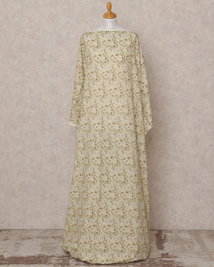 قماش ديراك قطني صومالي مزهر باللون الأخضر الكريمي، 3.5 متر، عرض 150 سم، صنع في الهند - D24624