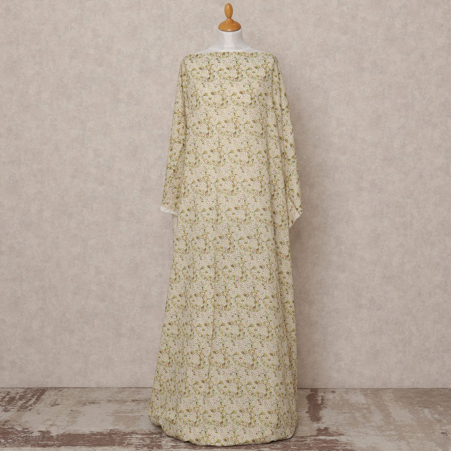 قماش ديراك قطني صومالي مزهر باللون الأخضر الكريمي، 3.5 متر، عرض 150 سم، صنع في الهند - D24624