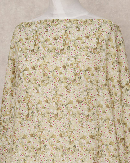 قماش ديراك قطني صومالي مزهر باللون الأخضر الكريمي، 3.5 متر، عرض 150 سم، صنع في الهند - D24624