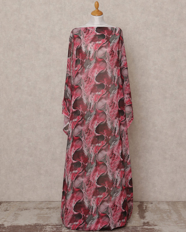 Red Grey Abstract Somali Dirac Cotton Voile Fabric, 3.5 Mtrs, Width 150 Cms, Made in India-D24625