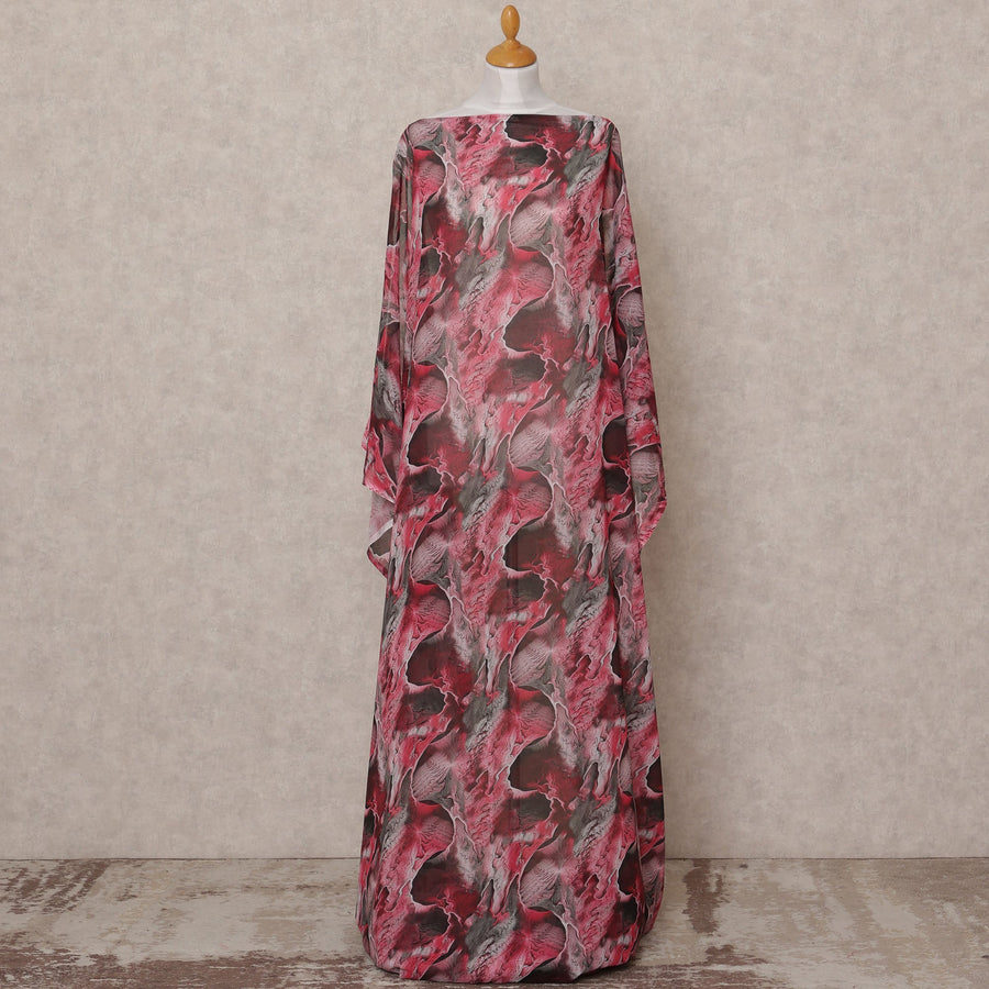 Red Grey Abstract Somali Dirac Cotton Voile Fabric, 3.5 Mtrs, Width 150 Cms, Made in India-D24625