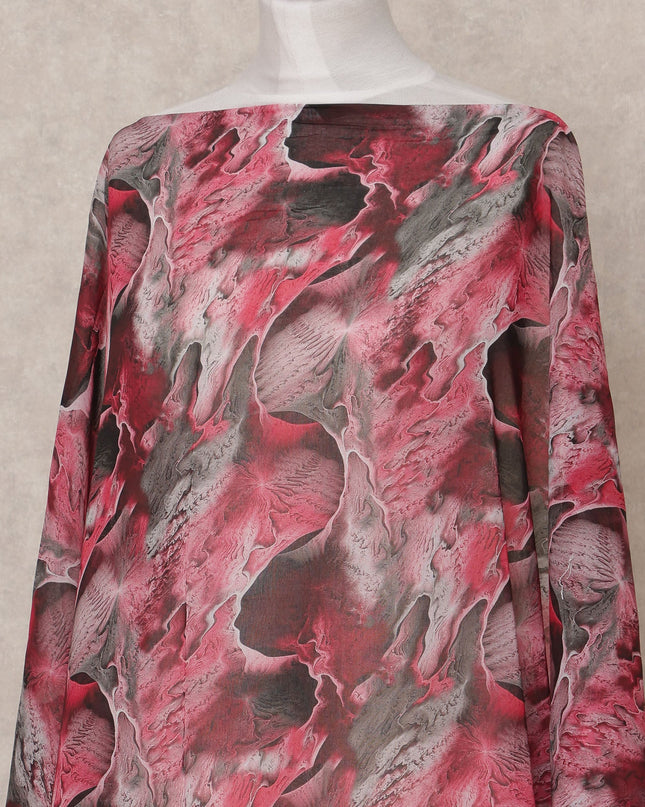 Red Grey Abstract Somali Dirac Cotton Voile Fabric, 3.5 Mtrs, Width 150 Cms, Made in India-D24625