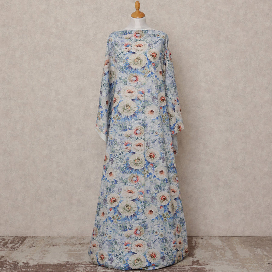 قماش ديراك قطني صومالي مزهر أزرق فاتح، 3.5 متر، عرض 150 سم، صنع في الهند - D24626