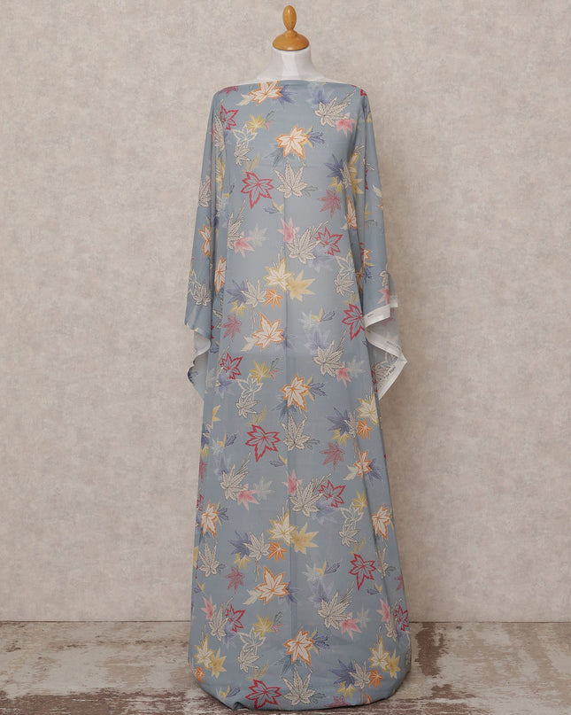 Dusty Blue Maple Leaf Somali Dirac Cotton Voile Fabric, 3.5 Mtrs, Width 150 Cms, Made in Italy-D24627
