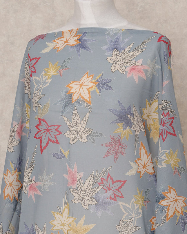 Dusty Blue Maple Leaf Somali Dirac Cotton Voile Fabric, 3.5 Mtrs, Width 150 Cms, Made in Italy-D24627