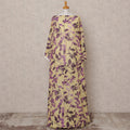 Yellow Purple Leaf Print Somali Dirac Cotton Voile Fabric, 3.5 Mtrs, Width 150 Cms, Made in Italy-D24628