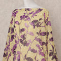 Yellow Purple Leaf Print Somali Dirac Cotton Voile Fabric, 3.5 Mtrs, Width 150 Cms, Made in Italy-D24628